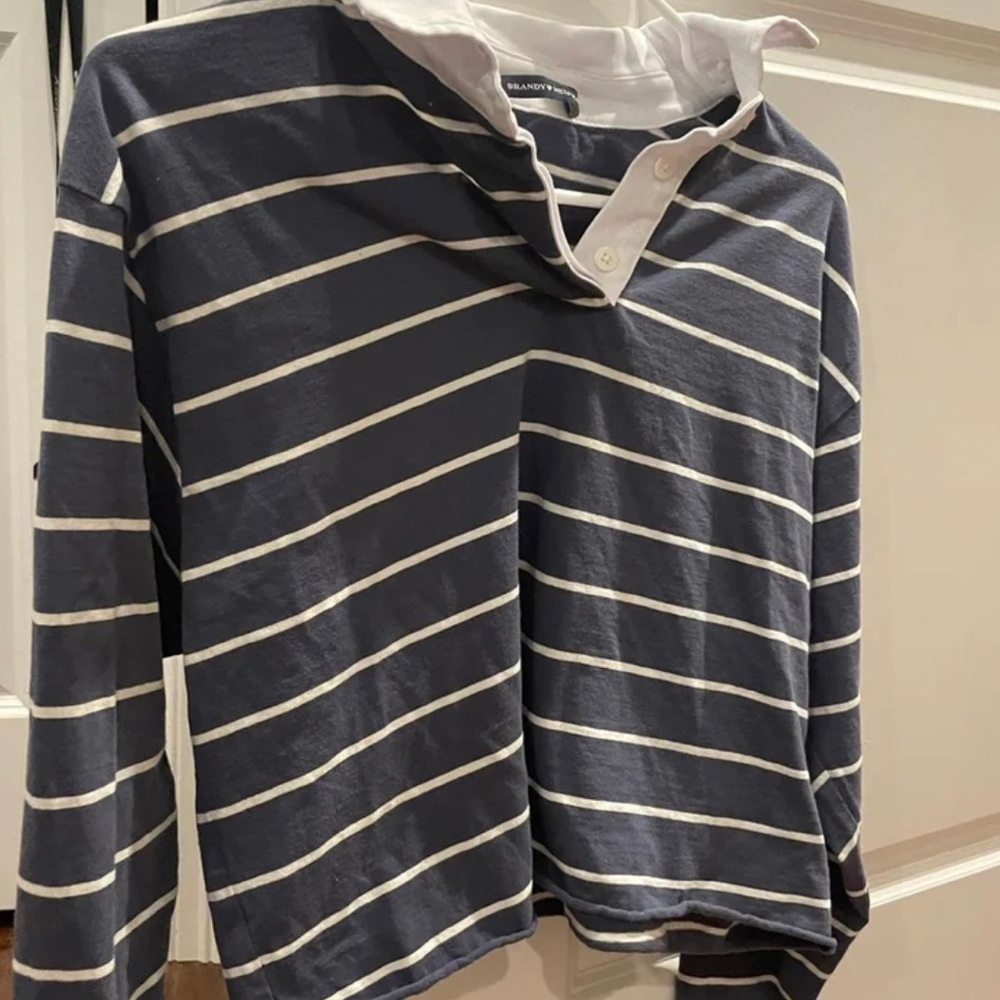 brandy melville striped collared king sleeve top